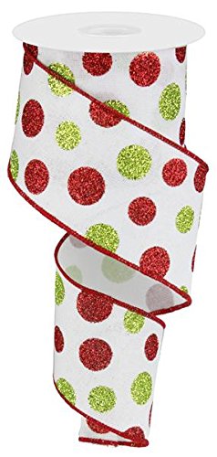 Glitter Multi Dots Wired Edge Ribbon - 2.5" x 10 Yards (White)