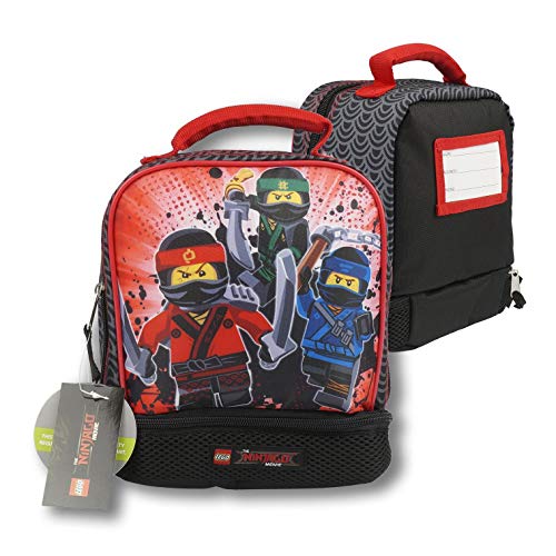 Book Cover LEGO 34902 The Ninjago Movie Three Ninja Dual Compartment Lunch Bag, Multicolor