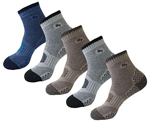 SEOULSTORY7 5pack Men's Full Cushion Mid Quarter Length Hiking Socks 5Pair Brown2P/Gray2P/Blue1P Ankle Length Large2
