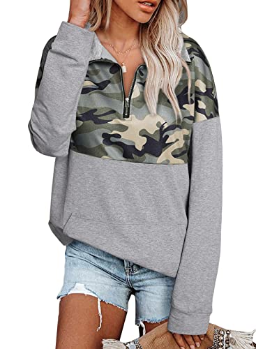 AlvaQ Women Sweatshirt Casual Long Sleeve Quarter Zip Color Block Pullover Tunic Tops With Pockets(S-XXL)