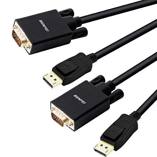 Book Cover DisplayPort to VGA 6 Feet Cable 2 Pack, Benfei Display Port Male to VGA Male Gold-Plated Cord 6 feet Compatible for Lenovo, Dell, HP, ASUS and Other Brand
