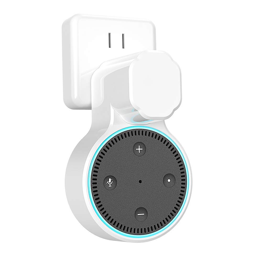 Book Cover Dot Outlet Wall Mount Holder for Echo 2nd Generation, YIHUNION Hanger Bracket Stand Case for Home Voice Assistants, A Space Saving Solution for Smart Home Speakers Without Messy Wires Screws (White)
