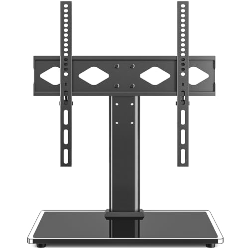 Rfiver Tabletop TV Stand Base with Universal Mount Bracket for 27" to 55" Flat/Curved Screen TVs,Height Adjustment for Better Viewing,Black Tempered Glass Base and Strong Steel Design,UT4001