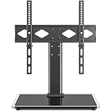 Rfiver Universal Table Top TV Stand TV Base Replacement for Most 27-60 Inch LCD LED Flat Curved Screen TVs Holds up to 88lbs, Height Adjustable TV Mount Stand with Tempered Glass Base, VESA 400x400mm
