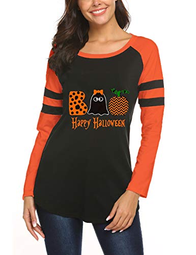 Book Cover Happy Halloween Pumpkin Baseball T-Shirt Women's Raglan Long Sleeve Top Splicing Tees