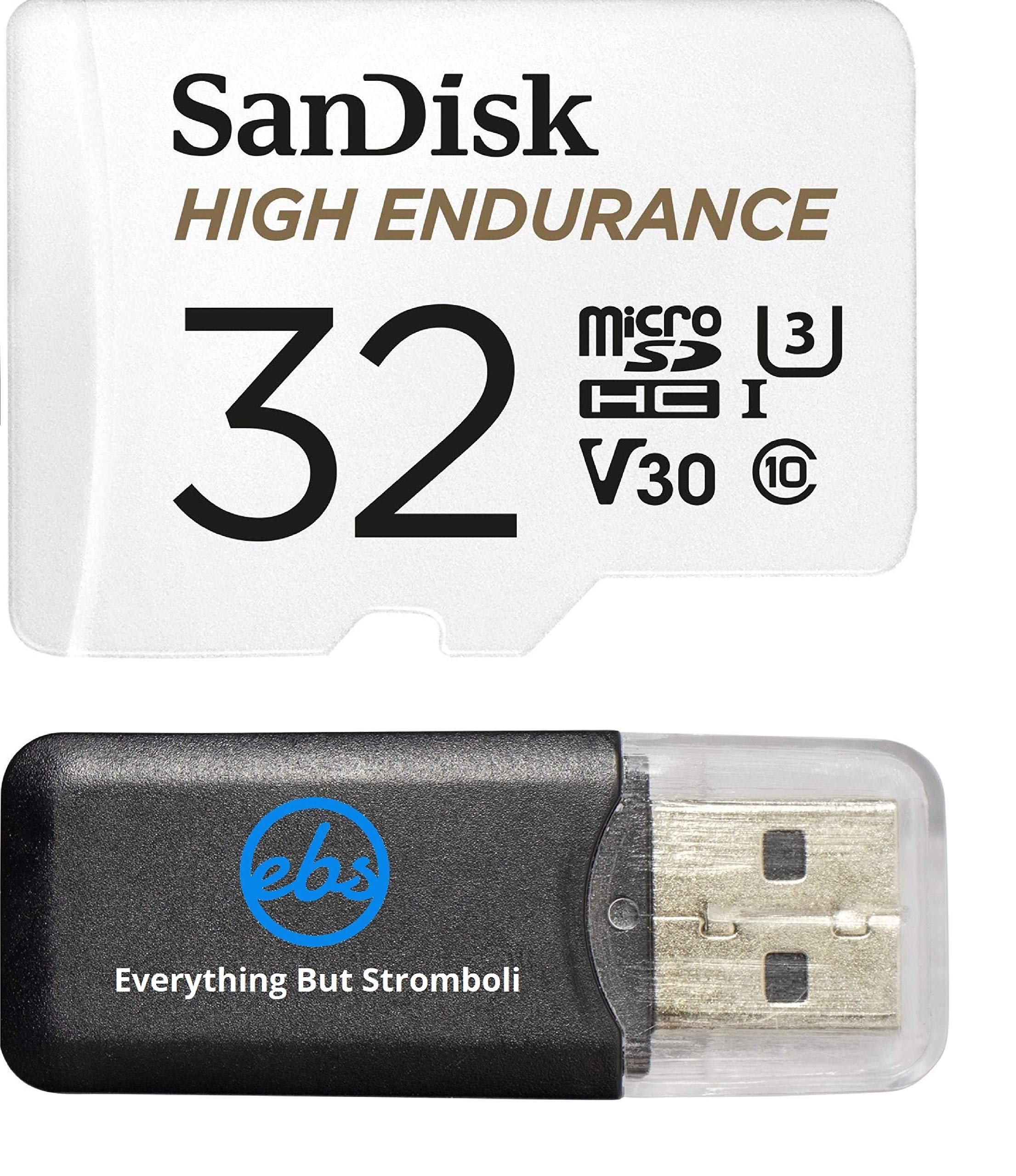 Book Cover SanDisk 32GB High Endurance Video Monitoring Card (SDSDQQ-032G-G46A) Bundle for Dashcam and Surveillance Video with Adapter with (1) Everything but Stromboli (TM) Card Reader