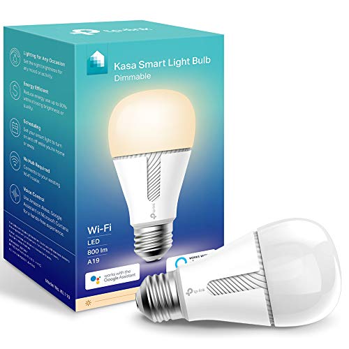 Book Cover Kasa Smart Light Bulb KL110, LED Wi-Fi smart bulb works with Alexa and Google Home, A19 Dimmable, 2.4Ghz, No Hub Required, 800LM Soft White (2700K), 9W (60W Equivalent)