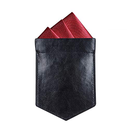 Book Cover ONLVAN Pocket Square Holder Leather Slim Pocket Square Holder for Men's Suit Handkerchief Keeper (Black)