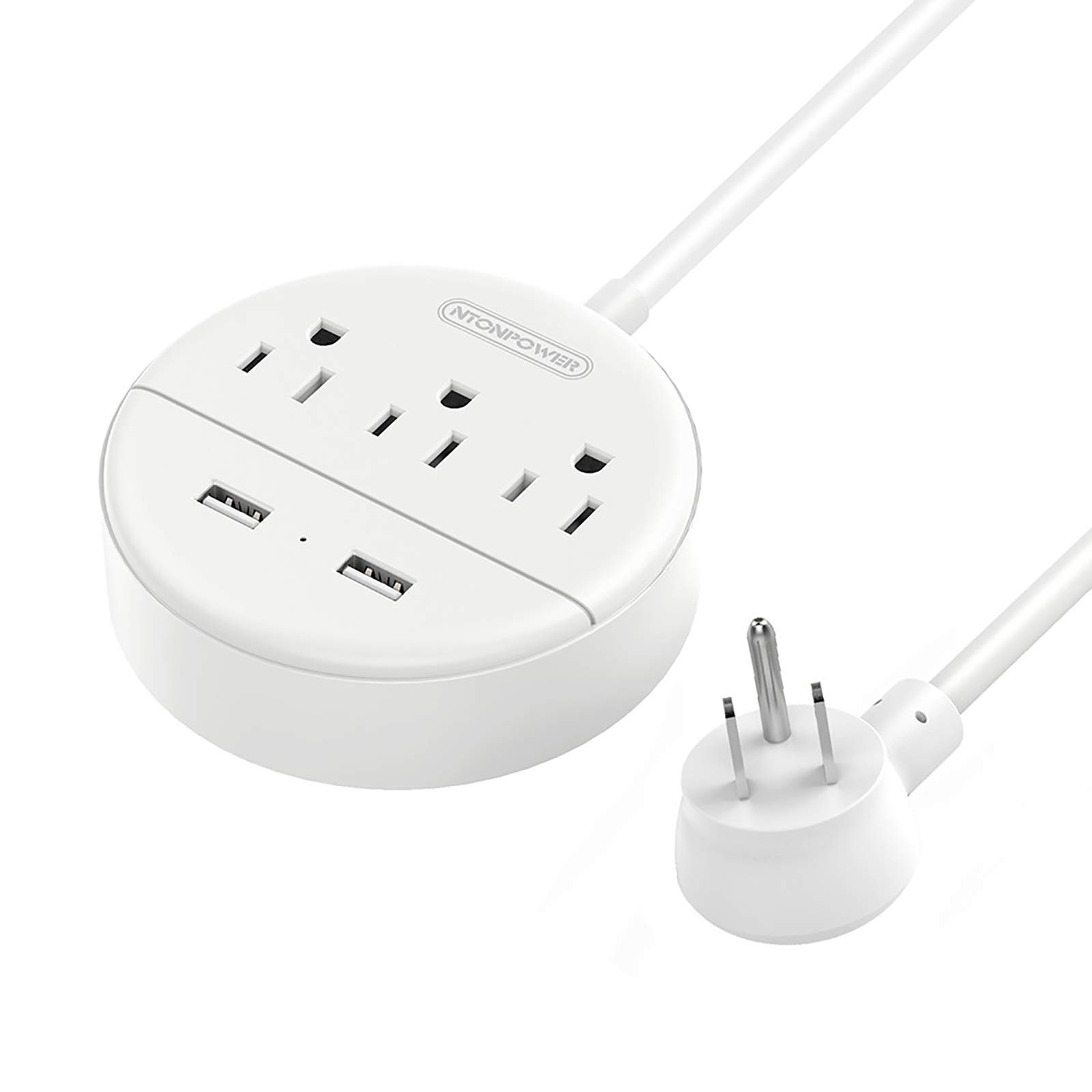 Flat Plug Power Strip with USB Ports, NTONPOWER Nightstand Desktop Charging Station with 5ft Short Extension Cord, Wall Mount, Small Size for Dorm Room Nightstand Office, Travel, White 5 ft Cord - 1 Pack