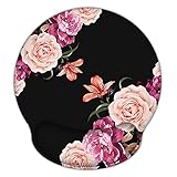 iLeadon Mouse Pad Wrist Support, Ergonomic Mouse Pad with Wrist Rest, Non-Slip Rubber Base Memory Foam Mousepad for Home Office Computer, Laptop, Easy Typing & Pain Relief, Adorable Peony Flower