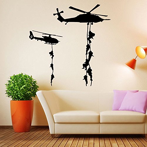 Book Cover ufengke Military Helicopter Silhouette Wall Art Stickers with Soldiers & Hanging Ladders Creative Decorative Removable DIY Vinyl Wall Decal Living Room, Bedroom Mural