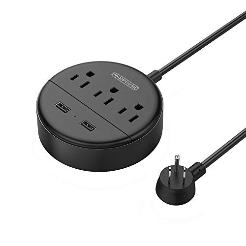 Book Cover Flat Plug Power Strip with USB, NTONPOWER Travel Power Strip Extension Cord 5 ft, Compact Nightstand Charging Station with 3 Outlet and 2 USB, Wall Mount for Home, Office, Dorm Room Essentials, Black