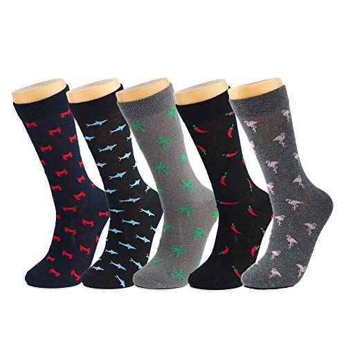 Book Cover 5 Pack Mens Combed Cotton Colorful Patterned Happy and Dress Socks (Animal)