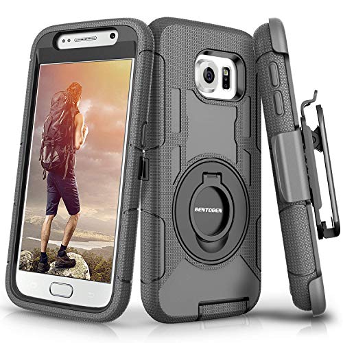 BENTOBEN Compatible with Samsung Galaxy S6 Case, Case for Samsung S6, Heavy Duty Kickstand Swivel Belt Clip Hybrid Shockproof Holster Protective Case for Galaxy S6,Black