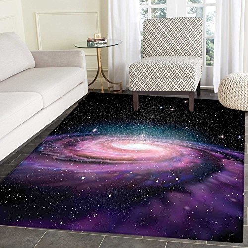Book Cover Galaxy Floor Mat Pattern Spiral Galaxy in Outer Space Andromeda Nebula Star Dust Universe Astronomy Print Living Dinning Room & Bedroom Mats 5'x6' Mauve Black