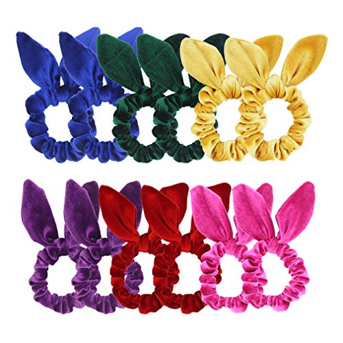 Pack of 12 Bunny Ear Hair Scrunchies Velvet Scrunchy Bobbles Elastic Hair Bands