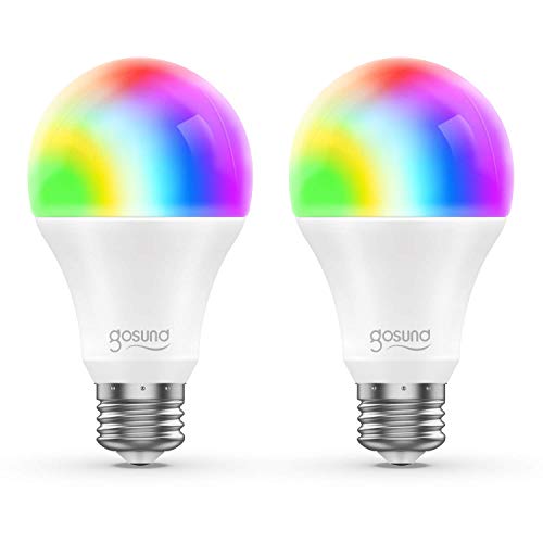 Smart WiFi LED Light Bulb A19 800Lm Gosund, Multi-Color, Dimmable, No Hub Required, APP Remote Control Home Night lamp, Work with Alexa & Google Assistant (2 Pack)