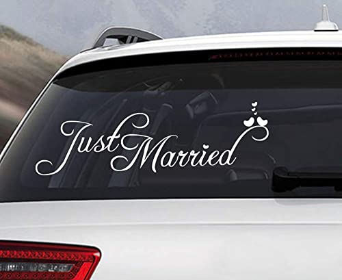 ADECNS Just Married Car Decal Vinyl Window Sticker Church Wedding Car Decorations White