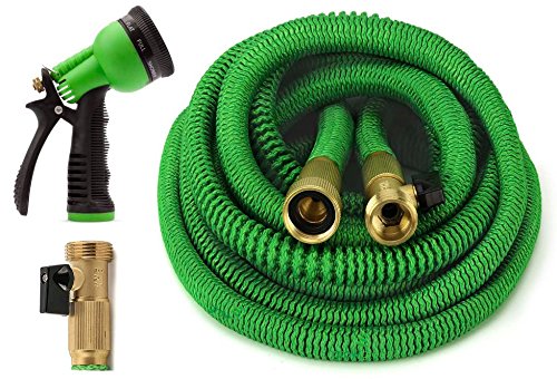 GrowGreen UK Type 7 Meters Garden Hose {Improved} Expandable Hose with All Brass Connectors, 8 Pattern Spray and High Pressure, Expanding Garden Hose