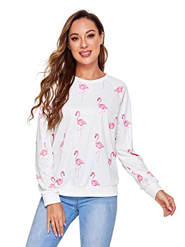 Romwe Women's Allover Animal/Plant Print Drop Shoulder Raglan Sleeve Round Neck Sweatshirt Lightweight Pullovers