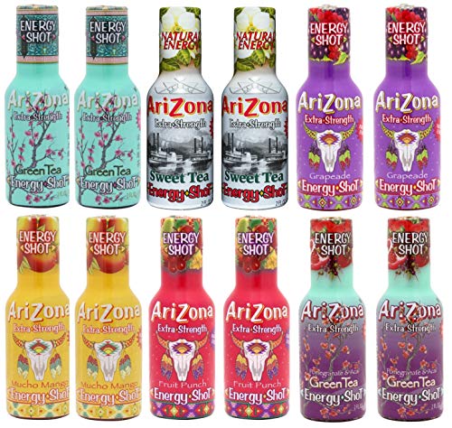 AriZona Extra Strength Energy Shot Assorted Case (Shipped in Single Flavor Box) (2 Green Tea Honey, 2 Sweet Tea, 2 Fruit Punch, 2 Grapeade, 2 Mucho Mango, 2 Green Tea Pomegranate)
