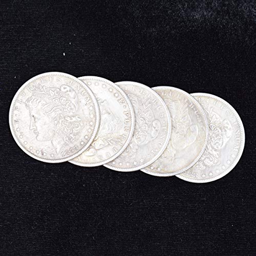 WSNMING 5 Pcs Steel Morgan Dollar ( 3.8cm Dia) Magic Tricks Can Be Sucked Props Accessories Used Appearing/Disappearing Coin Magie Props