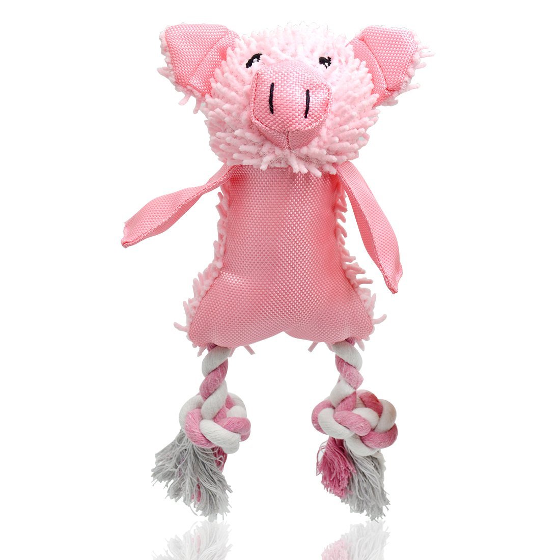 UOLIWO Squeaky Pig Toys for Dogs, Durable Puppy Squeaky Dog Toys Stuffed Animal Plush and Oxford Dog Chew Toy with Rope Legs and 3 Squeakers for Small and Medium Dogs