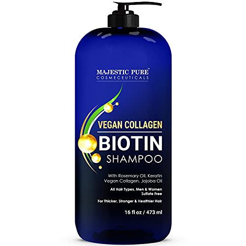 MAJESTIC PURE Biotin Shampoo with Vegan Collagen - Promotes Hair Growth - for Hair Thinning & Hair Loss - Sulfate Free, Nourishing and Volumizing Ingredients, for Men & Women, Daily Shampoo, 16 fl oz