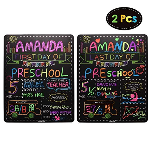 Personalized First Day and Last Day of School Sign 13" x 16" Large Chalkboard Style Photo Prop Back to School Supplies - 2 Pcs
