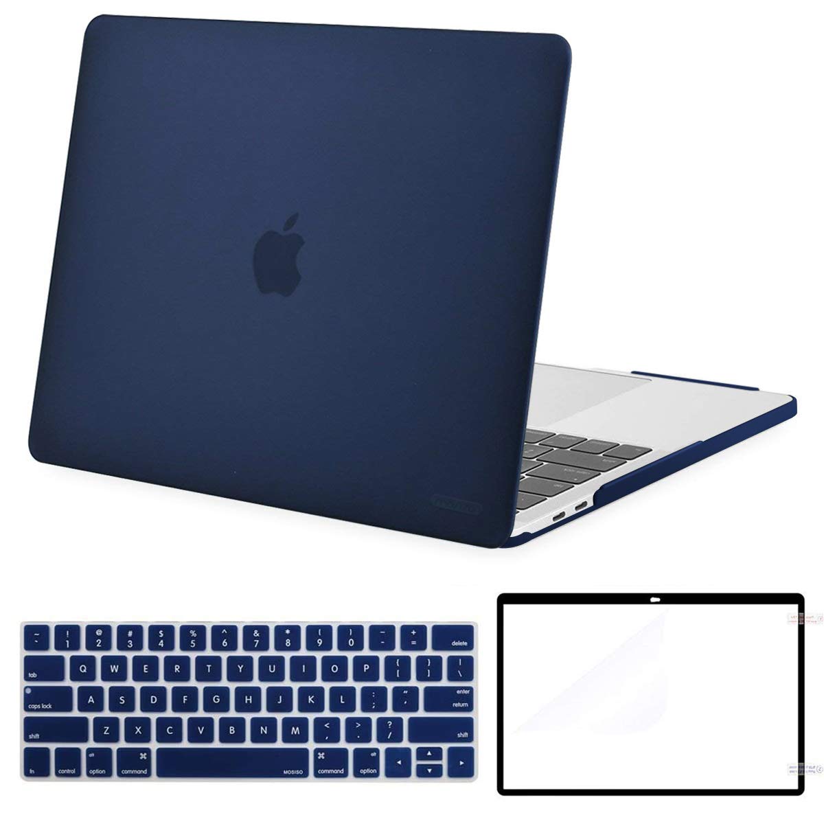 MOSISO Compatible with MacBook Pro 13 Case 2019 2018 2017 2016 Release A2159 A1989 A1706 A1708, Plastic Corner Protective Hard Shell Case & Keyboard Cover Skin & Screen Protector, Navy Blue