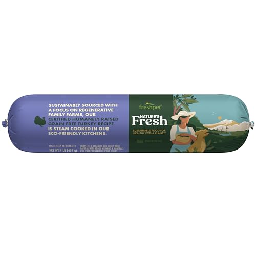 FreshPet Fresh Dog Food, Fresh Certified Humanely Raised Grain Free Turkey Recipe Dog Food Roll, 1lb
