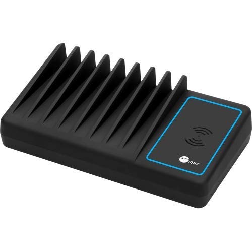SIIG 10 Port 90W USB Charging station with Qi wireless and USB C Charging, Ambient Light Deck compatible with iPhone iPad Samsung Galaxy Google Nexus