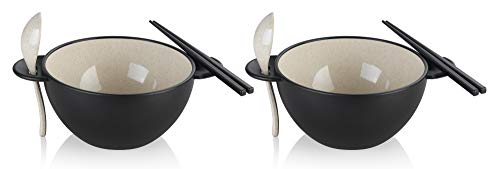 Ozeri Earth Ramen Bowl 6-Piece Set, Made from Plant-Derived and Other Natural Materials Black with Beige RB1-BG One Size