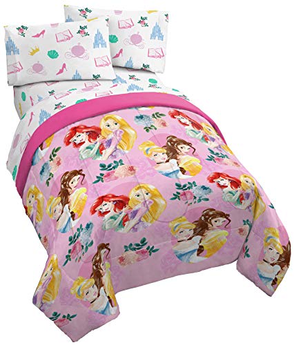 Jay Franco Disney Princess Sassy 5 Piece Full Bed Set - Includes Comforter & Sheet Set - Super Soft Fade Resistant Polyester - (Official Disney Product)