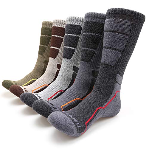MIRMARU Men's 5 Pairs Hiking Outdoor Trail Running Trekking Moisture Wicking Cushion Crew Socks