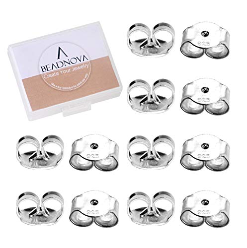 Book Cover BEADNOVA 925 Sterling Silver Earring Backs Replacements Earring Backings Pierced Earring Back for Posts Secure Locking Earring Backs for Studs Butterfly Earring Nut Stopper(12 Pieces)