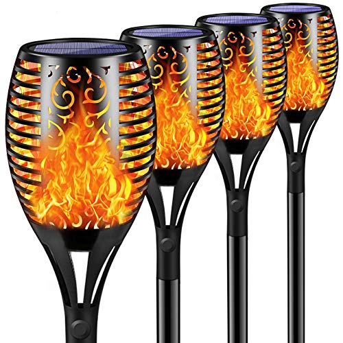 Book Cover 4Pack Solar Tiki Torches with Flickering Flame,Waterproof Solar Torch Light with Flickering Flame,Solar Garden Lights Deck Decorations Outdoor,Solar Lights Outdoor Decorative Garden Patio Deck Yard