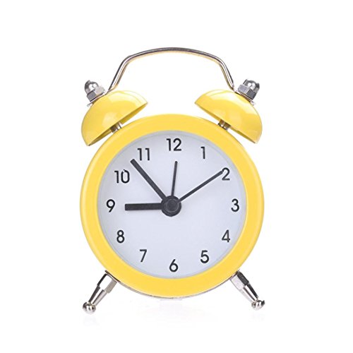 Book Cover FIN86 Alloy Stainless Metal Alarm Clock, Fashion Multi-Colors Mini Digital Twin Bell Silent Alarm Clock,for Living Room Bedroom (Yellow)