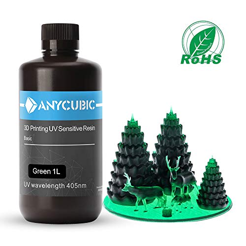 Book Cover ANYCUBIC 3D Printer Resin, 405nm SLA UV-Curing Resin with High Precision and Quick Curing & Excellent Fluidity for LCD 3D Printing - 1L/Green