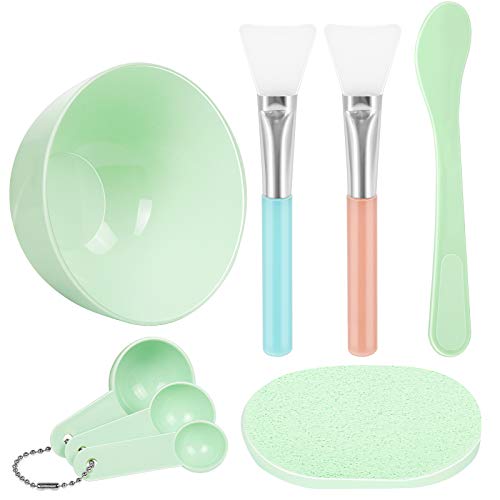 Book Cover Facial Mask Mixing Bowl Set, Teenitor DIY Facemask Mixing Tool Kit with Silicon Face Mask Brush Facial Mask Bowl Stick Spatula Gauges Puff, Pack of 8, Green