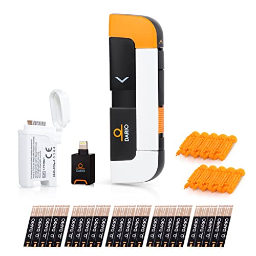 Dario Smart Glucose Monitor Kit | Test Blood Sugar Levels & Manage Diabetes, Testing Kit Includes: Glucometer with 25 Strips, 10 Sterile lancets (iPhone Lightning)