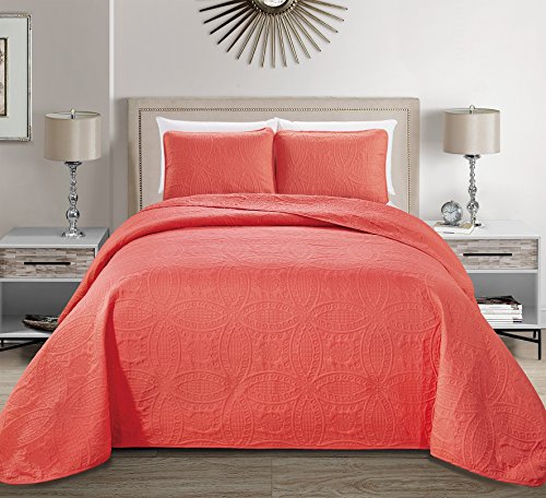 Book Cover MK Home Mk Collection Solid Embossed Bedspread Bed Cover Over Size (Coral, Full/Queen (100-Inch-by-106-Inch))