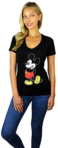 Disney Womens Mickey Mouse Stand V-Neck Tee