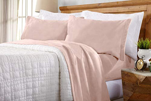 Book Cover Home Fashion Designs Maya Collection Super Soft Extra Plush Polar Fleece Sheet Set. Cozy, Warm, Durable, Smooth, Breathable Winter Sheets in Solid Colors. By Brand. (Queen, Blush Pink)