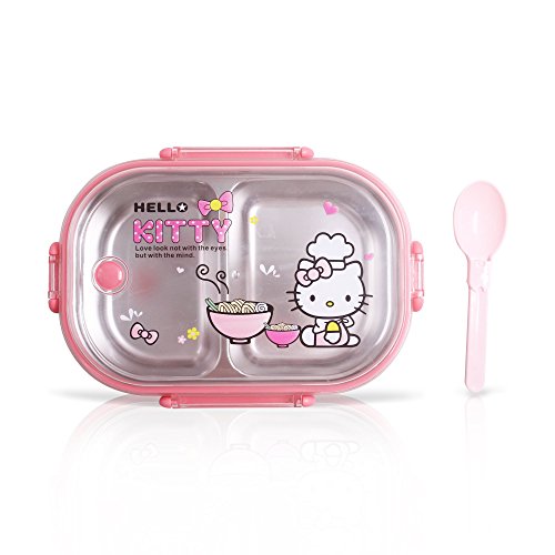 Book Cover Finex Hello Kitty Chef Pink Bento Box Stainless Steel Container Set with Clear Lid & Spoon