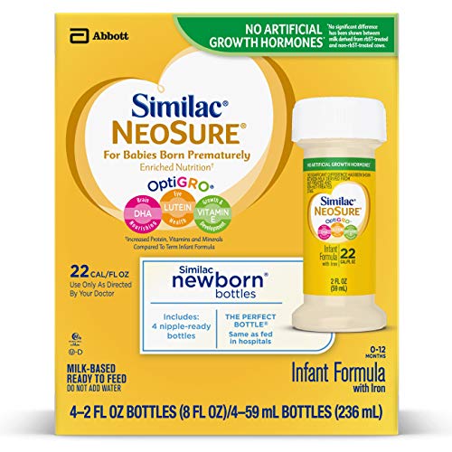 Book Cover Similac NeoSure Infant Formula with Iron, For Babies Born Prematurely, Ready-to-Feed bottles, 2 fl ounces (48 bottles)