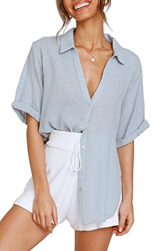 Cantonwalker Women's Long Sleeve Shirt Loose Casual Professional Button Blouse for Women 5005……