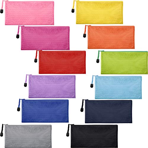 Book Cover Jovitec 12 Pieces 12 Colors Zipper Waterproof Bag Pencil Pouch for Cosmetic Makeup Office Supplies and Travel Accessories