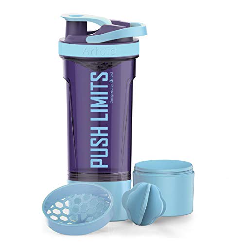 Artoid Mode 24oz Motivational Workout Sports Protein Shaker Mixer Bottle with Storage Container, Smoothie Cup with Shaker Balls & Mixing Grids BPA Free