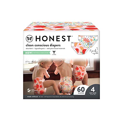 Book Cover HONEST Company Club Box Print with TrueAbsorb Technology PlantDerived Materials Hypoallergenic, Bunnies /Sliced Fruit, Size 4 , 60 Count